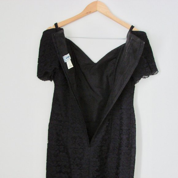 Vintage 80s 90s Black Lace Cocktail Dress Off Shoulder LBD Holiday Party Small - Picture 13 of 13